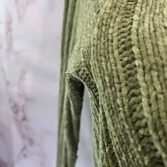 Vintage Y2K Sweater Women 3X Green Chenille Cable Knit Turtleneck Oversized - Picture 10 of 14